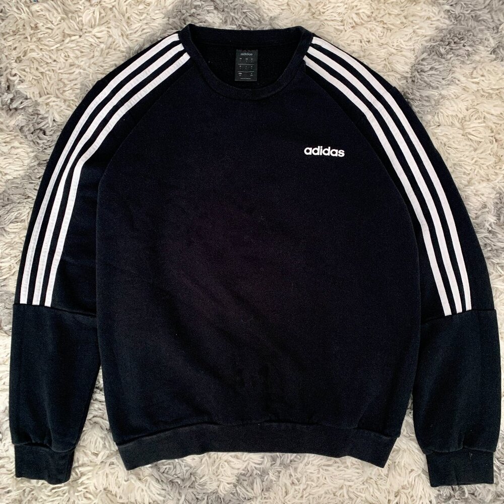 Vintage Adidas 3 Stripe Sweater Large Men's Black